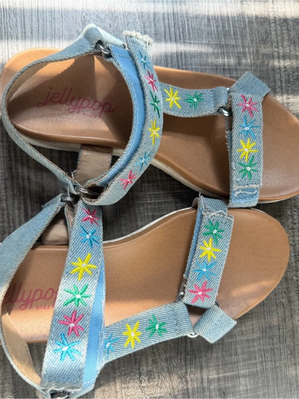 Jellypop Light Denim Kids Sandals with Multicolor Star Embroidery